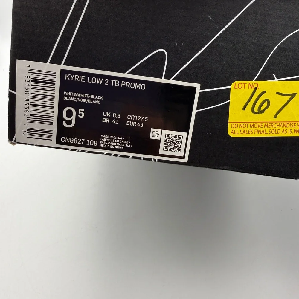 Nike Kyrie Low 2 TB Promo Mens 9.5 White Black CN9827-108 Basketball Shoes
